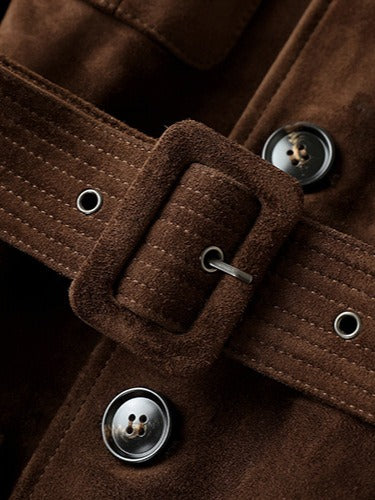 ESTELLE – Chocolate Brown Suede Belted Jacket