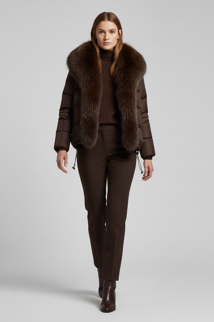 RAVELYN winter jacket in ivory with natural raccoon fur