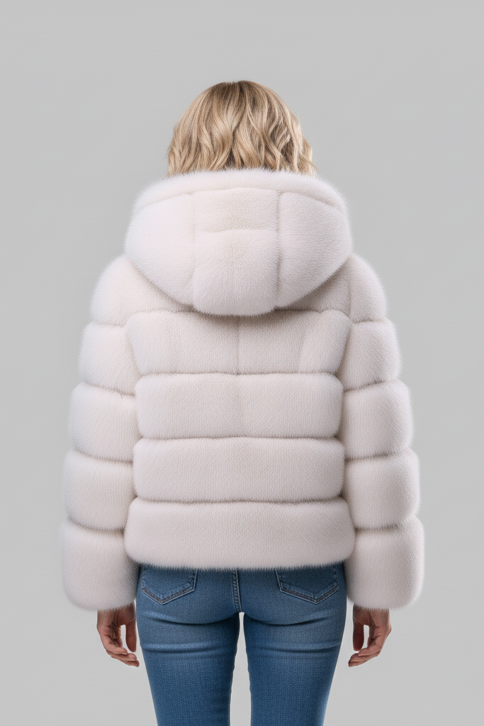 Winter fashion look featuring the LIREN faux fur jacket in natural light.