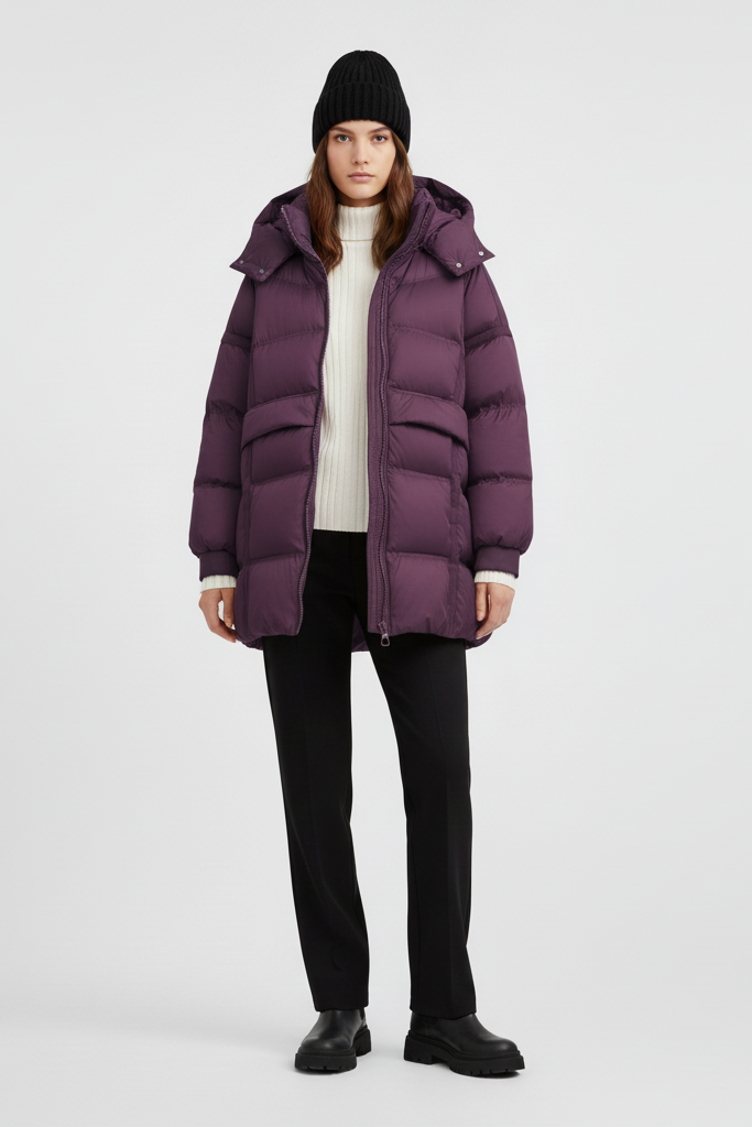 VELARIA – Hooded Oversized Puffer Coat Crimson Aura
