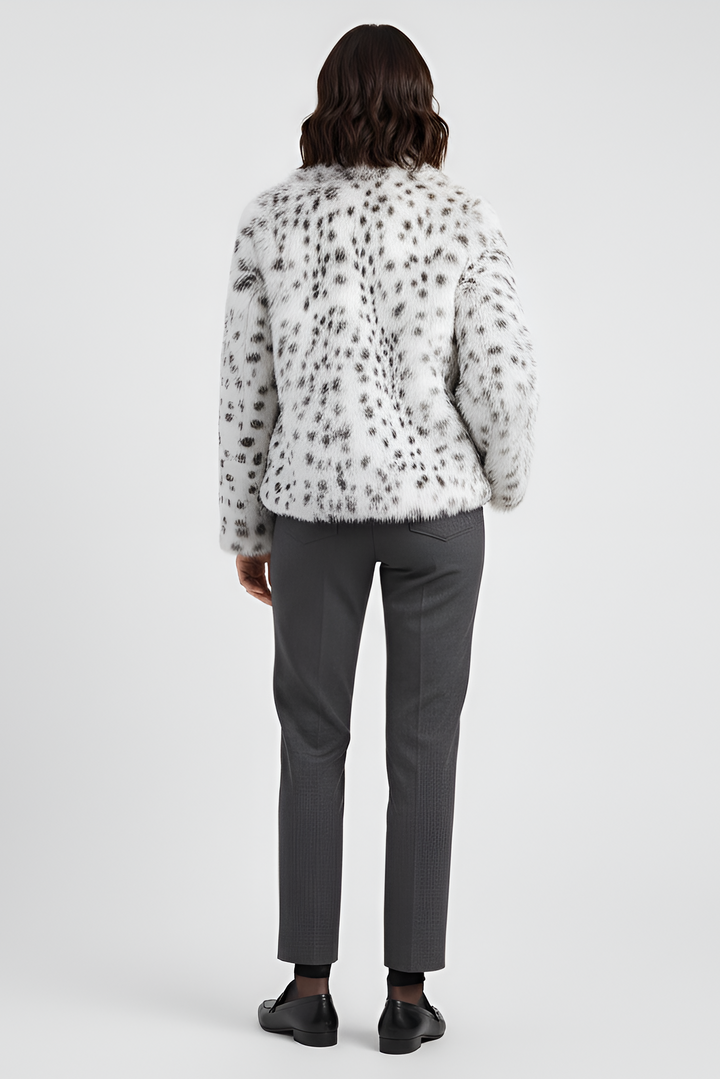 KAELYN – Leopard Faux Fur Coat Silver Frost