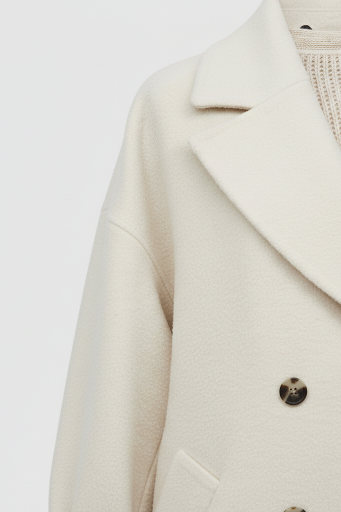 White coat with black buttons on a white background