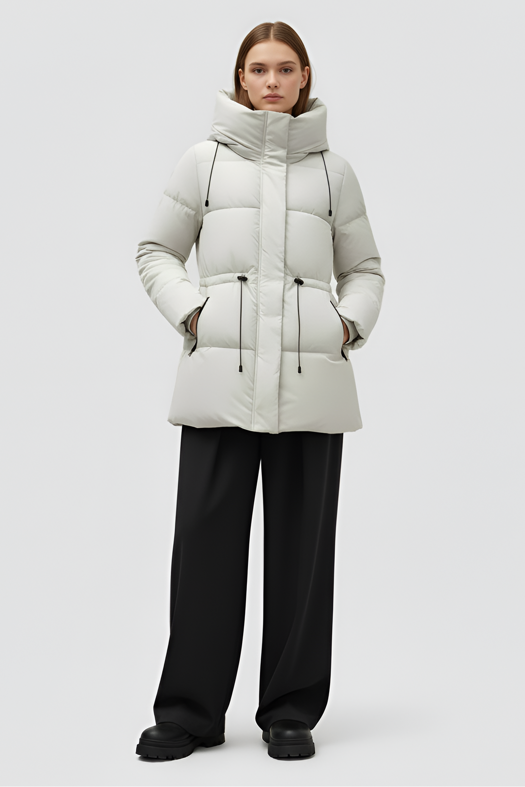 White puffer jacket on a white background