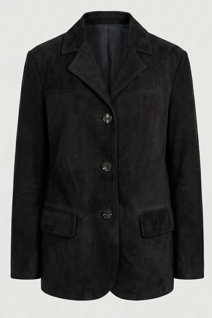 Winslow - Oversized suede blazer, front view, black