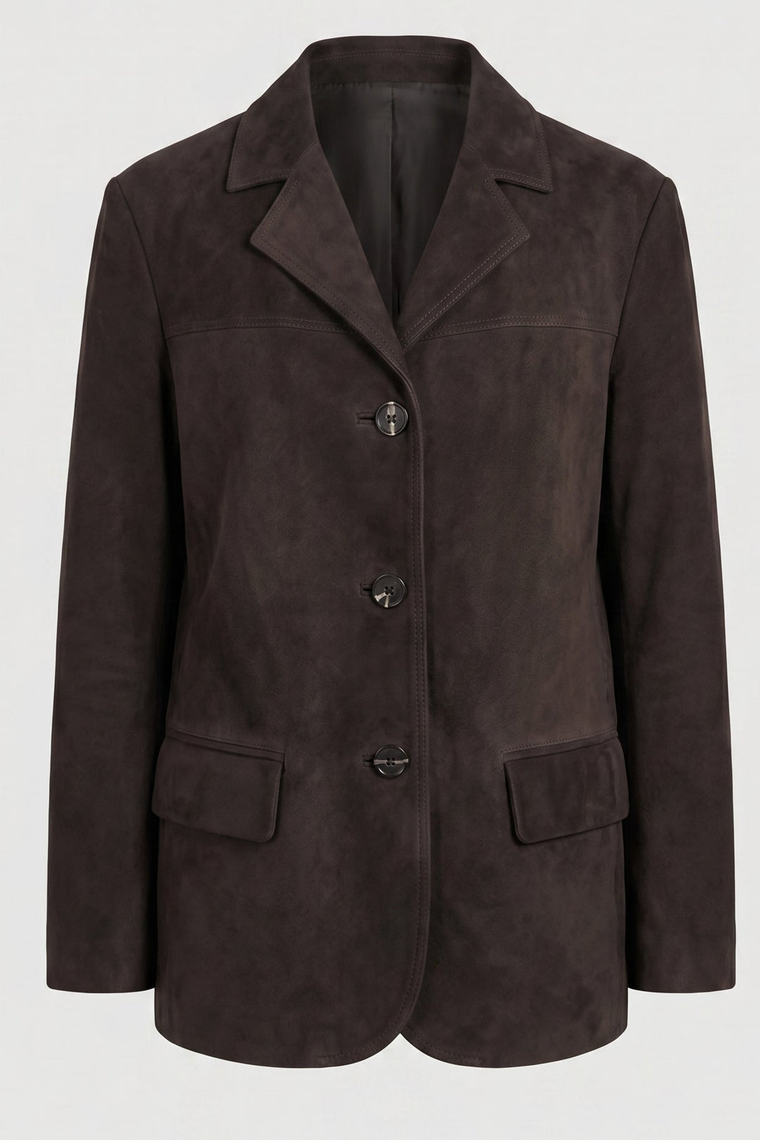 Winslow - Oversized suede blazer, front view, dark coffee