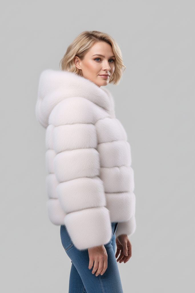 Winter fashion look featuring the LIREN faux fur jacket in natural light.