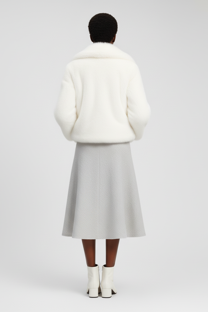 Winter outfit featuring the RAELORA faux fur coat styled casually.