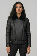 BRIANA - Cropped Shearling Leather Jacket