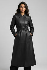 EMERSON - Long Belted Leather Trench Coat