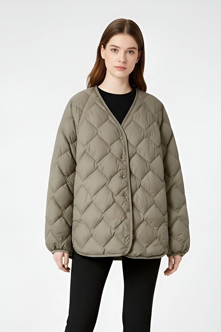 Women’s V-neck minimalist down quilted jacket black variant