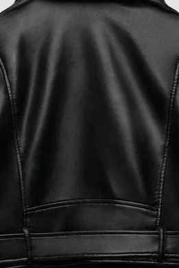Women’s cropped leather jacket with turn-down collar and side zipped pockets, premium black finish