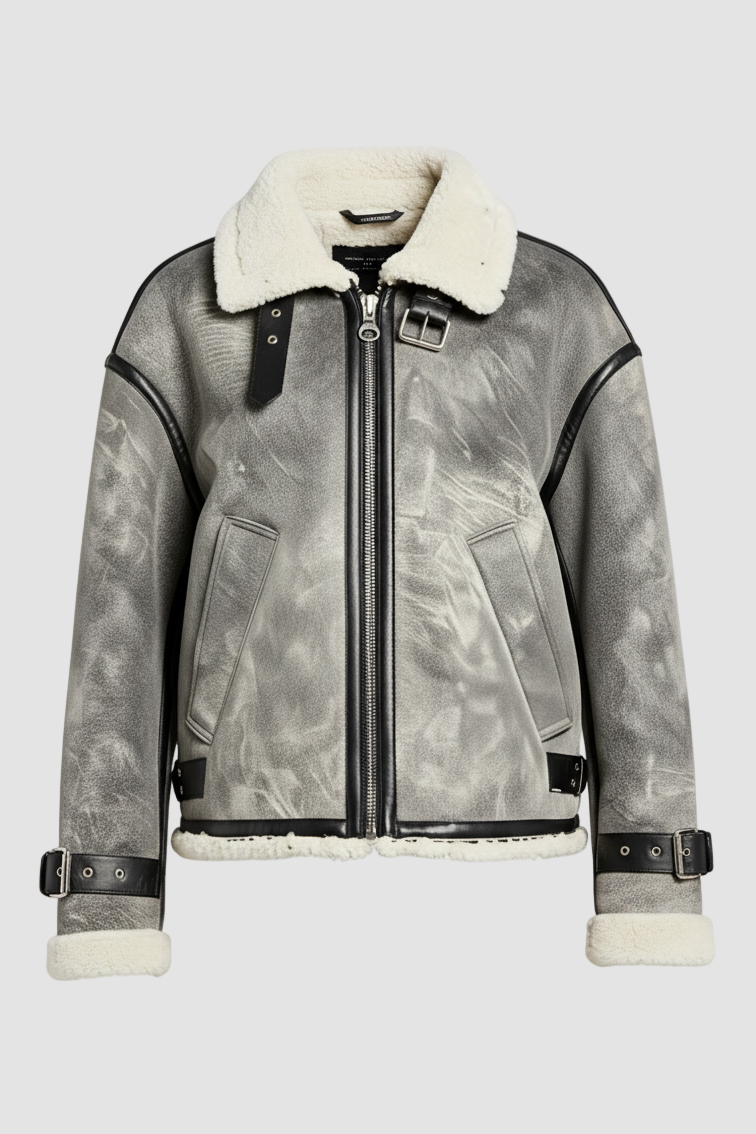 Wool blend faux fur winter coat with belted waist for women