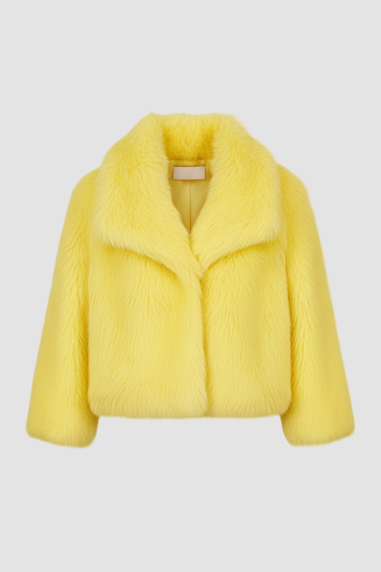 Yellow fur coat on a white background
