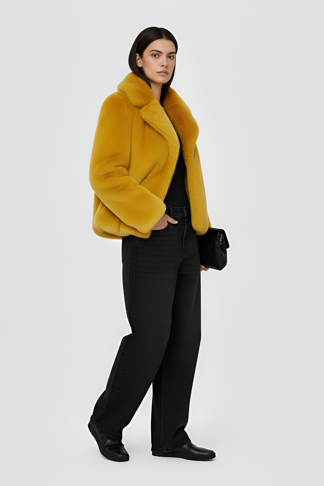 Yellow fur coat on a white background