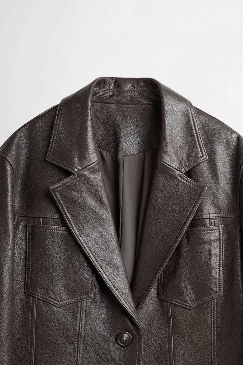 ADDISON - Vegetable-Tanne - coat collar, detailed stitching, premium texture