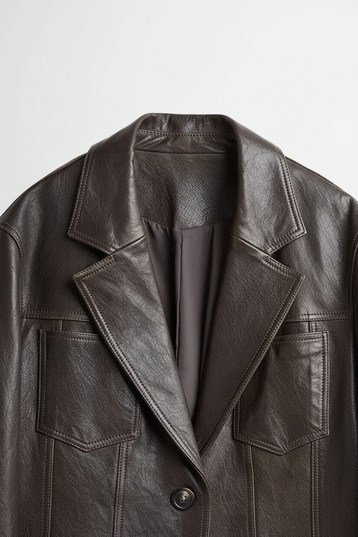 ADDISON - Vegetable-Tanne - coat collar, detailed stitching, premium texture
