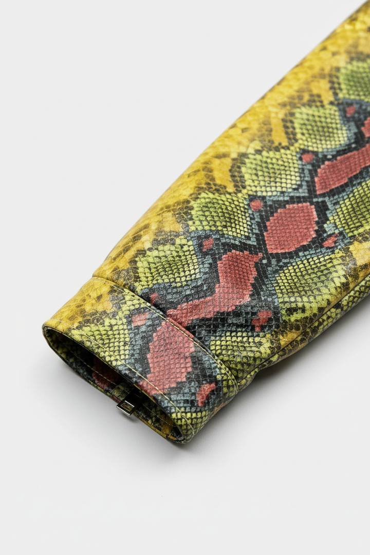 ALNERA - Snake Pattern Jacket - sleeve detail, snake print, luxury texture