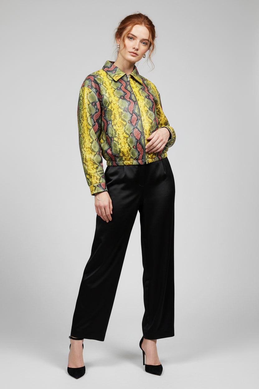 ALNERA - Snake Pattern Jacket - vibrant snakeskin, faux leather, front view
