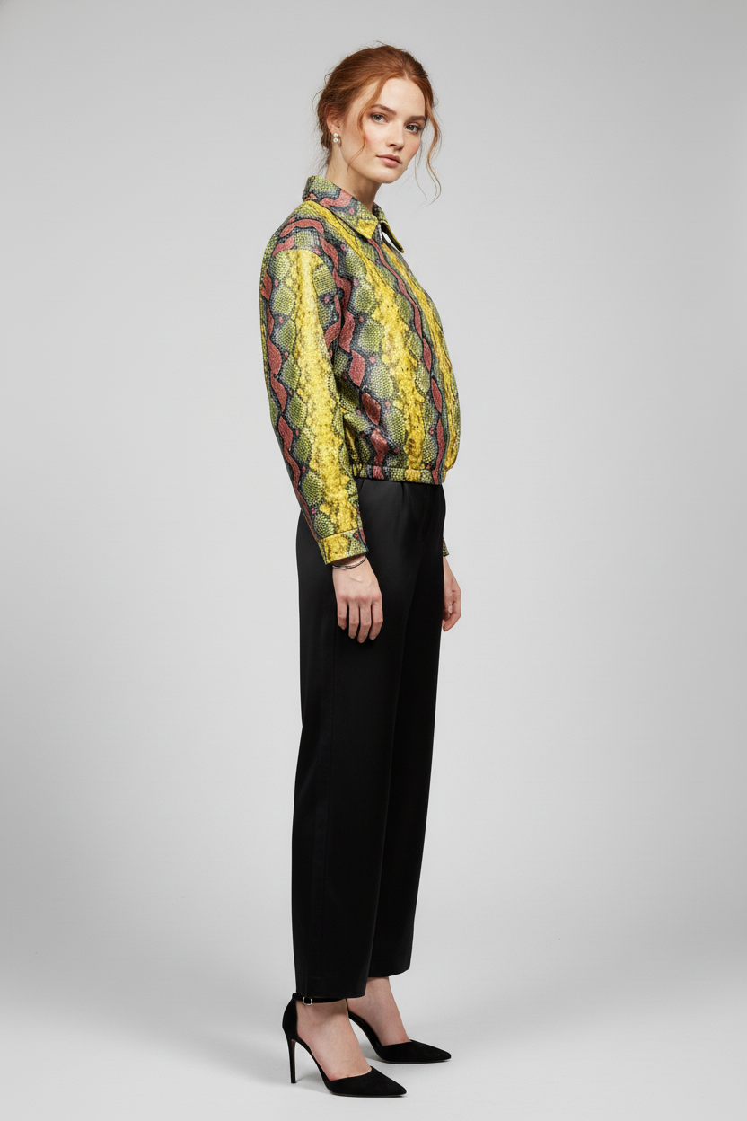 ALNERA - Snake Pattern Jacket - vibrant snakeskin, faux leather, side profile