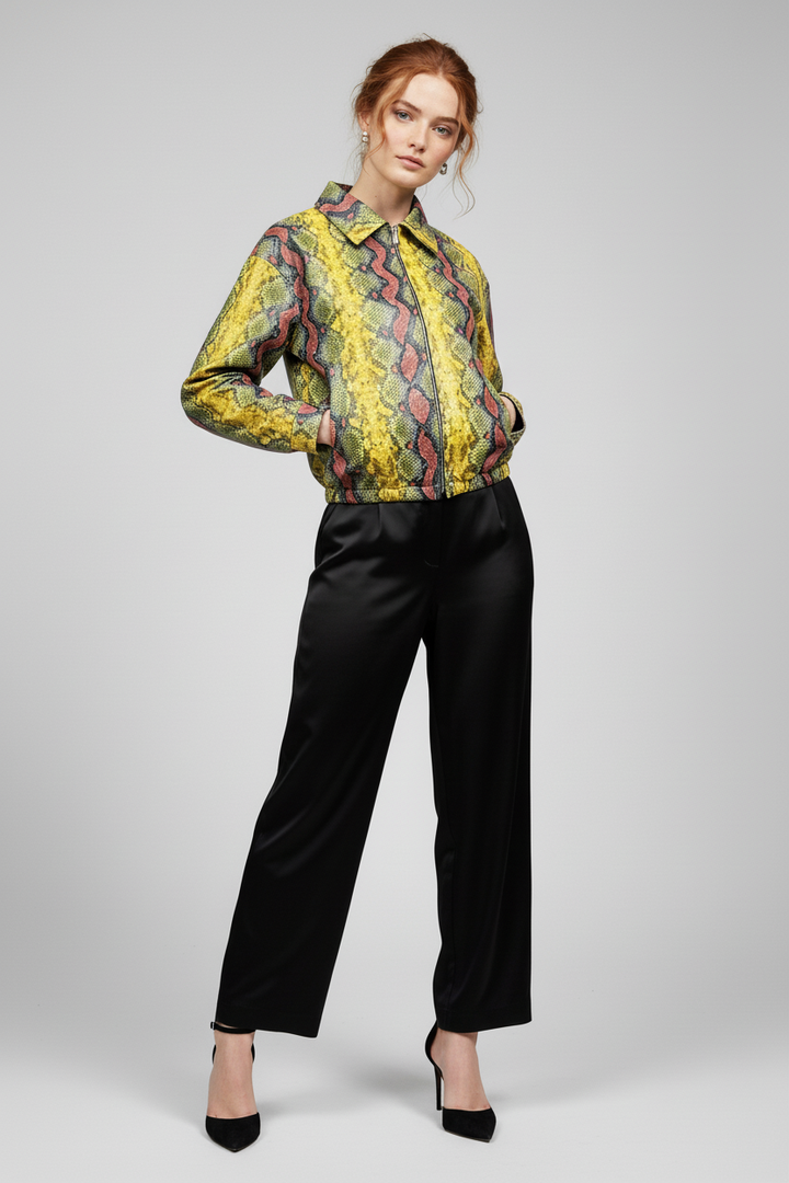 ALNERA - Snake Pattern Jacket - vibrant snakeskin, faux leather, front view