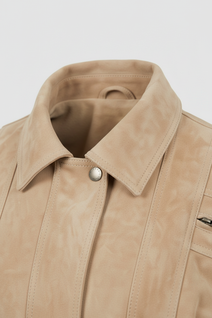 ANNE - Suede Bomber Jacke - collar detail, luxurious texture, precise stitching