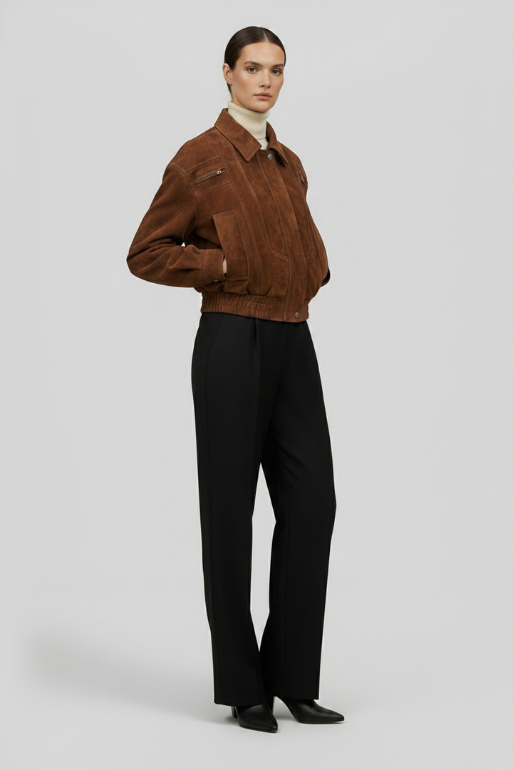 ANNE - Suede Bomber Jacket - premium, suede, bomber