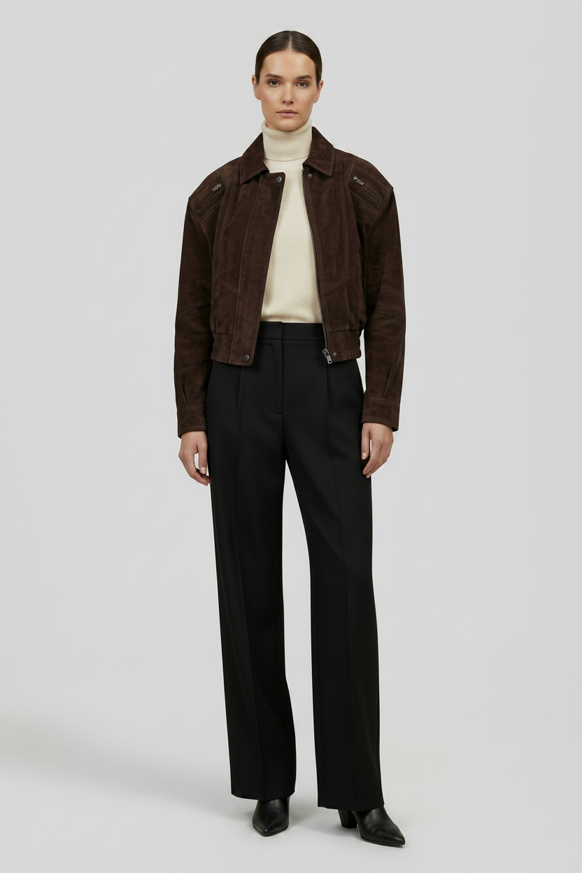 ANNE - Suede Bomber Jacket - quiet luxury outerwear