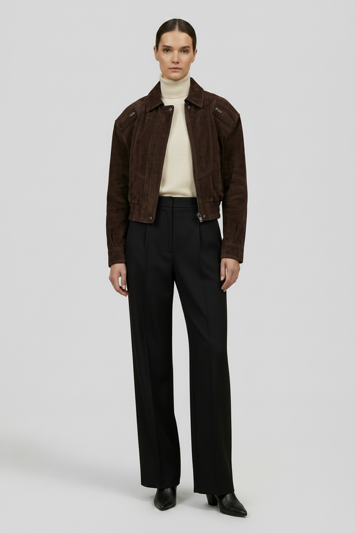ANNE - Suede Bomber Jacket - quiet luxury outerwear