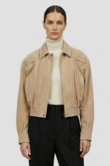 ANNE - Cropped Suede Bomber Jacket Light Edition