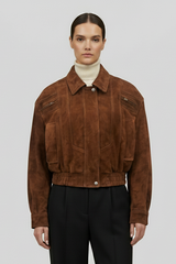 ANNE - Cropped Suede Bomber Jacket Earth Edition