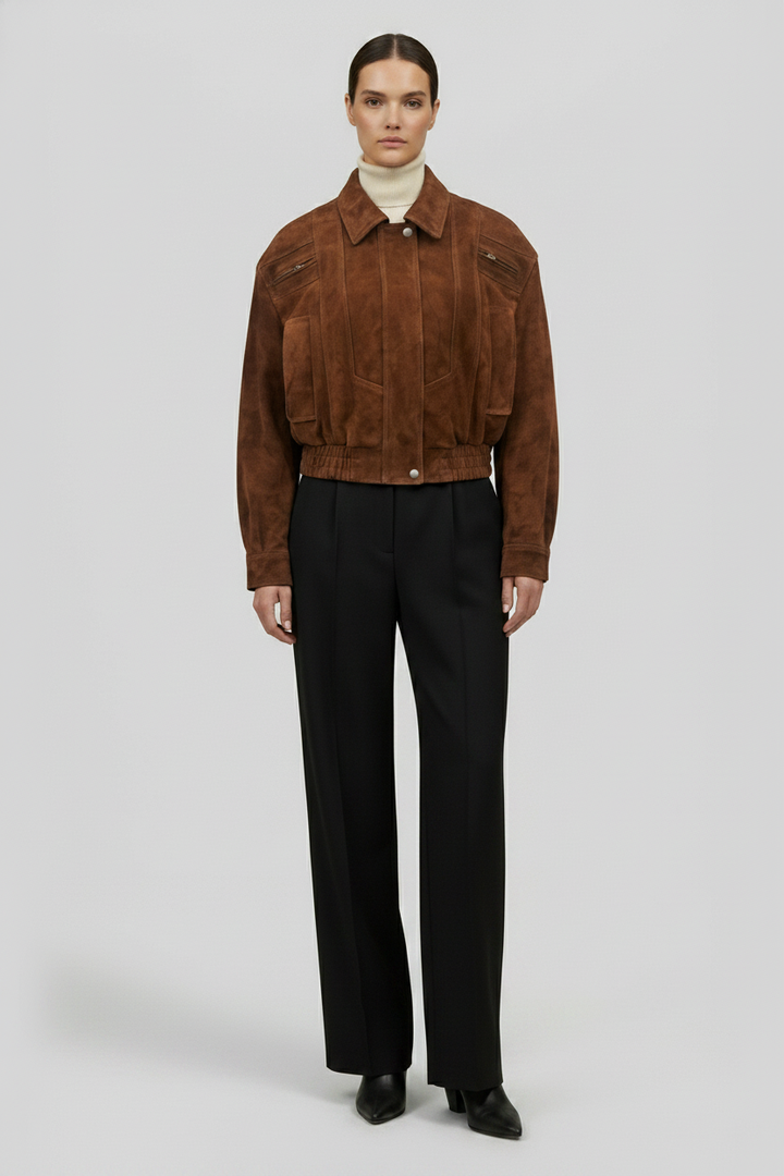 ANNE - Suede Bomber Jacket - soft premium elegance
