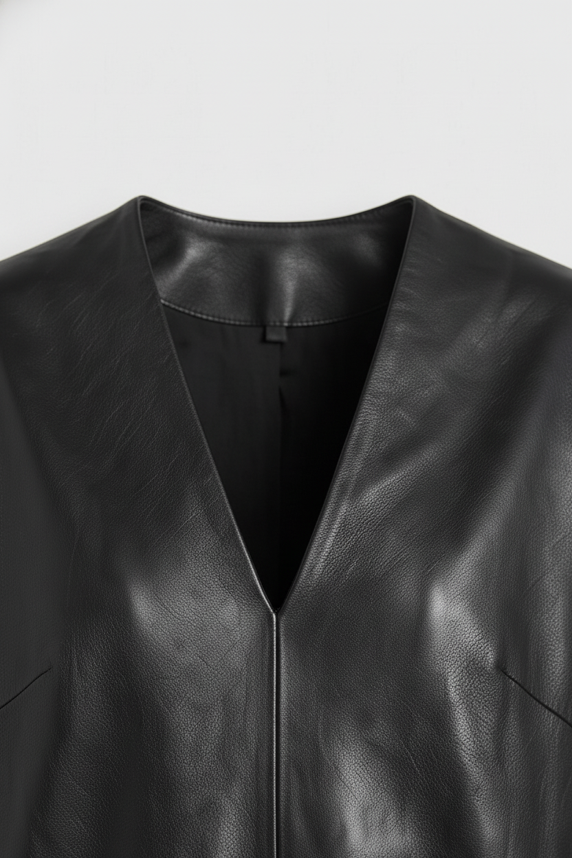 AUDREY - Loose Long Leath - leather coat collar, detailed stitching, luxurious texture