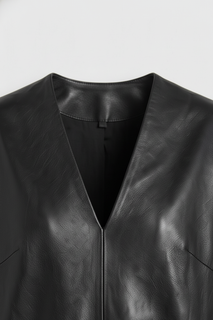 AUDREY - Loose Long Leath - leather coat collar, detailed stitching, luxurious texture