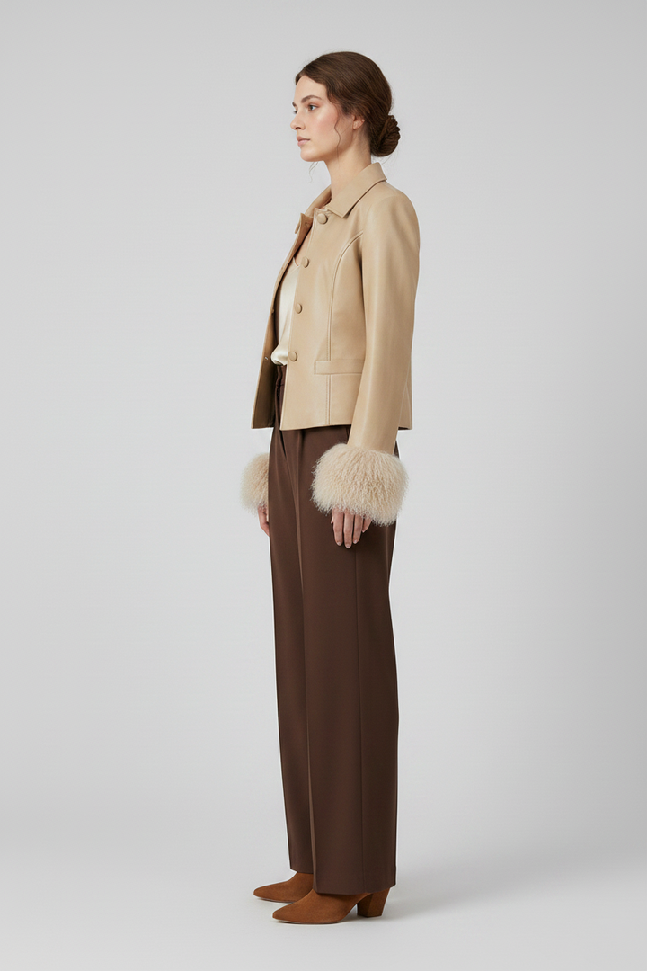 AURELIA - Genuine Leather - beige cropped tailored fur cuffs