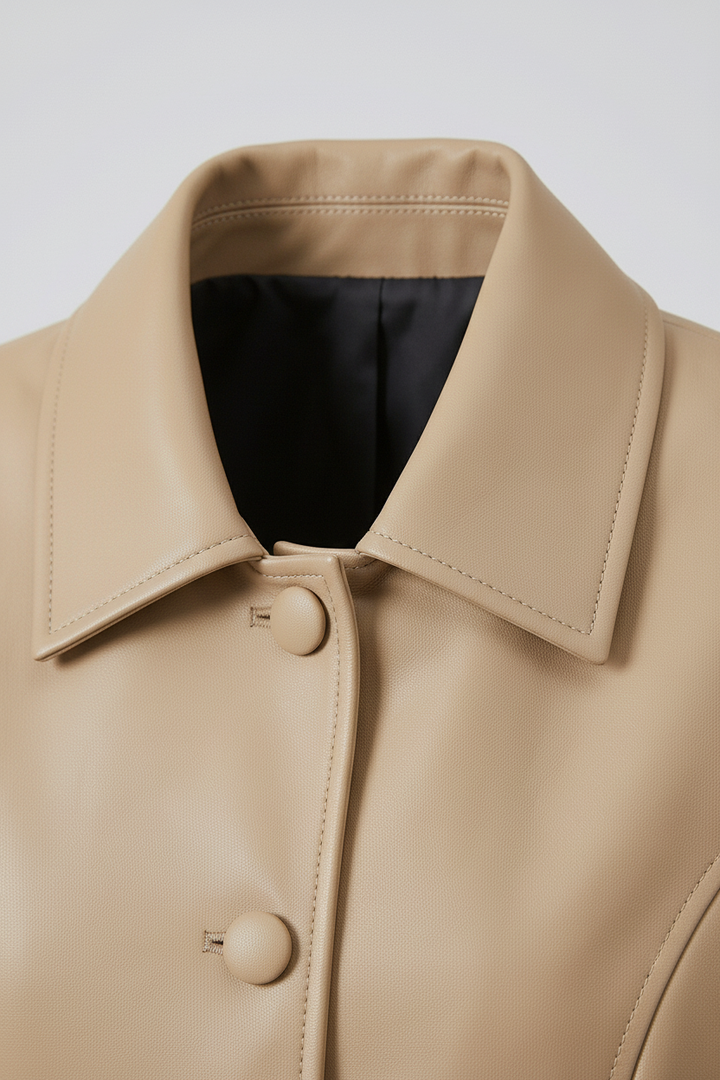 AURELIA - Genuine Leather - collar detail, leather texture, stitching