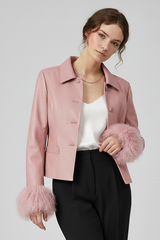 AURELIA - Genuine Leather Jacket with Winter Fur Cuffs
