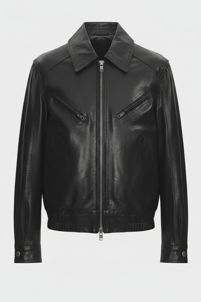 BERNADETTE - Luxury Zip Detail Wax Sheepskin - premium, zip-up, Black jacket