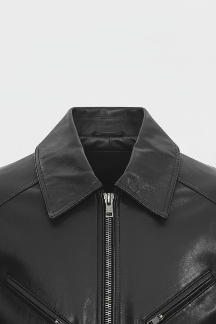 BERNADETTE - Zip Detail Wax Sheepskin- Collar, neckline, zip detail
