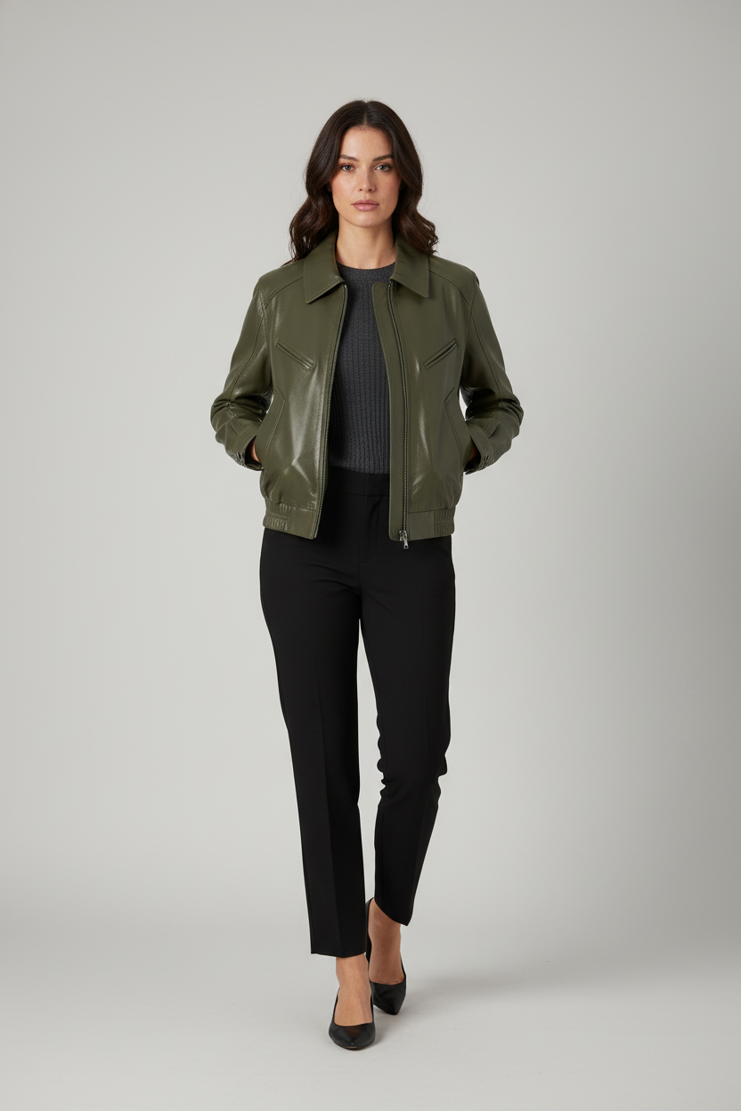 BERNADETTE - Zip Detail Wax Sheepskin - Quiet Luxury bomber