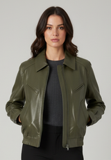 BERNADETTE - Zip Detail Wax Sheepskin Leather Jacket