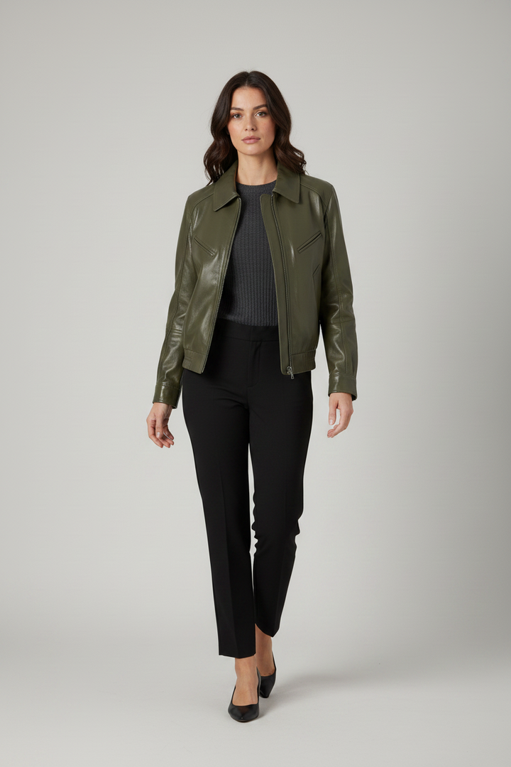 BERNADETTE - Zip Detail Wax Sheepskin - quiet luxury jacket studio