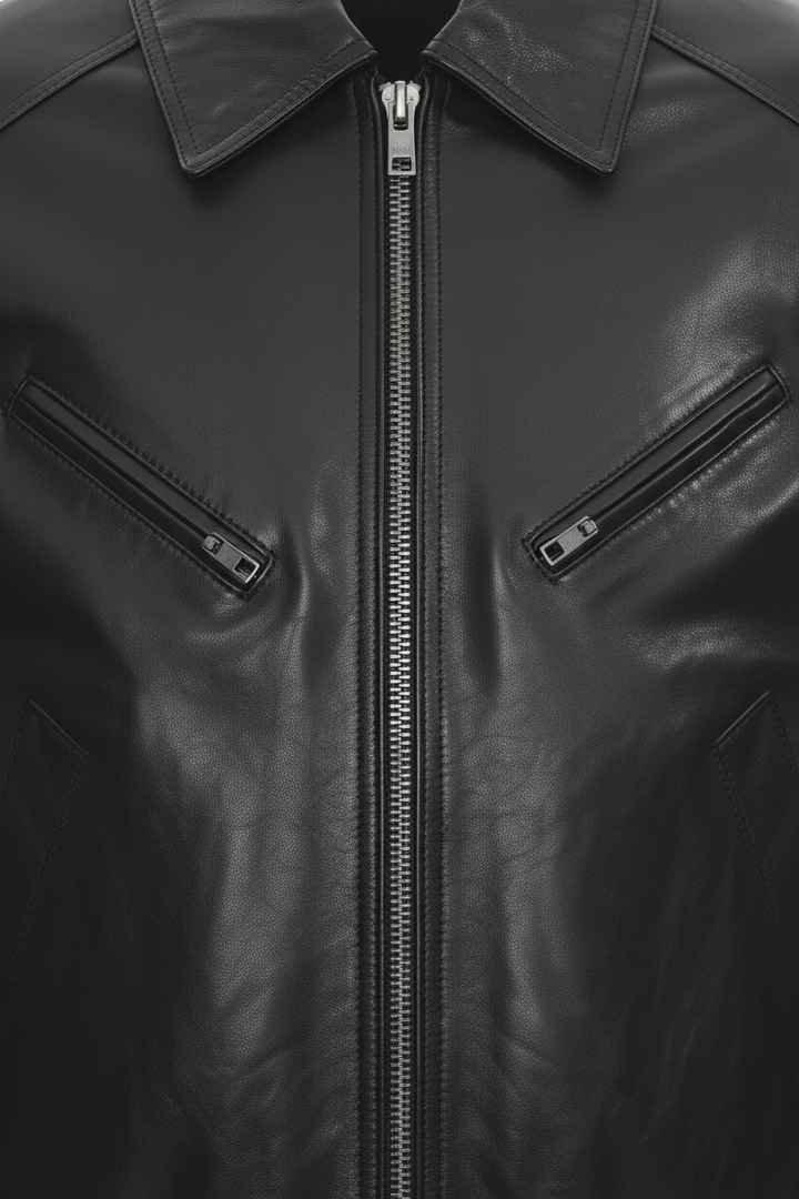 BERNADETTE - Zip Detail Wax Sheepskin - zipper, buttons, stitching