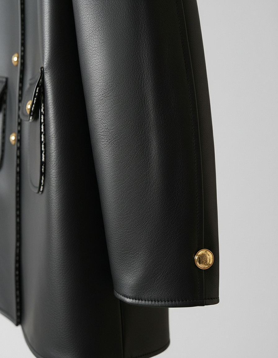 BLAIR - Premium Mid-Lengt - sleeve cuff, fabric texture, stitching detail, luxury material