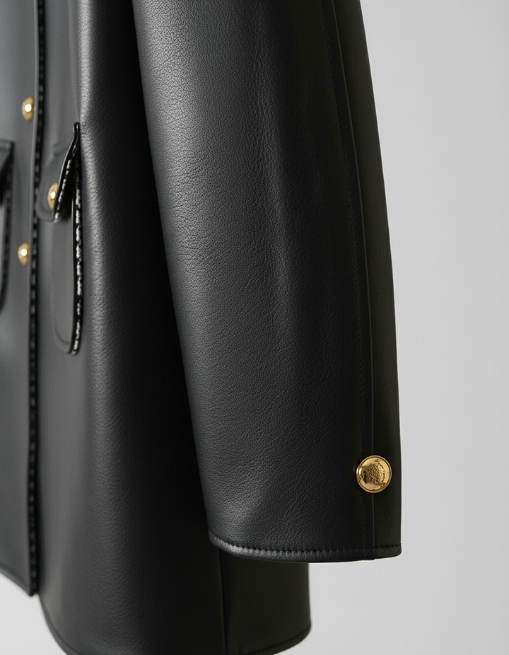 BLAIR - Premium Mid-Lengt - sleeve cuff, fabric texture, stitching detail, luxury material
