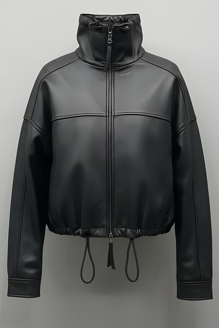BLAIRE bubble leather jacket women black cropped leather jacket product packshot
