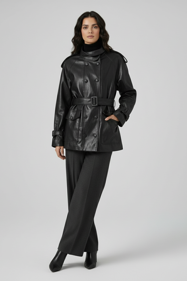 BLAKE - Midi-Length Leath - black elegant leather fashion