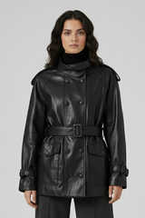 BLAKE - Hip-Length Leather Trench Jacket
