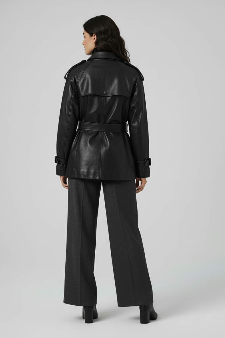 BLAKE - Midi-Length Leath - model, rear view, elegant, profile