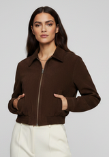 BRADLEY - Cropped Suede Leather Bomber Jacket