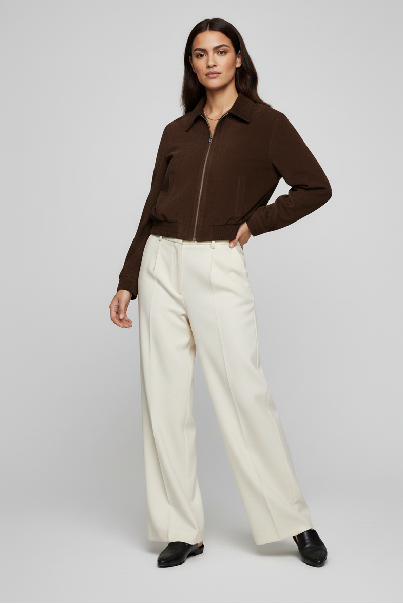 BRADLEY - Close-up of suede texture on brown bomber jacket
